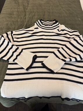Lucky Brand Cream and Black Striped Turtleneck Sweater